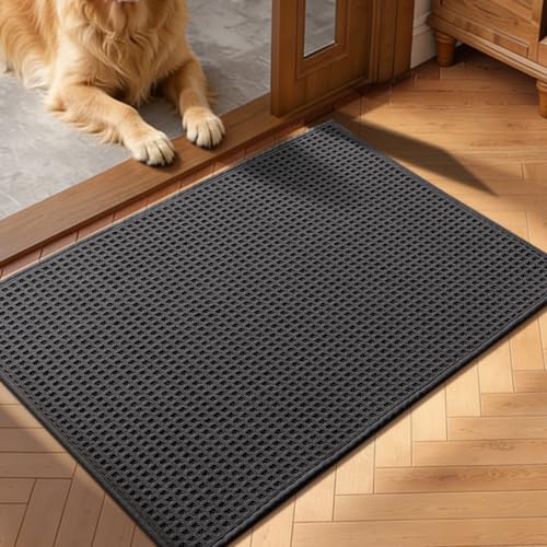 YIHOUSE Indoor Door Mat 20" x 32", Non-Slip Washable Entryway Mat, Dirt Trapper Absorbent Entrance Mat, Low Profile Floor Mat for Front/Back Door, Entryway, Dark Gray ﻿ - color: Dark Gray, size: 20"x32" (Rectangular)