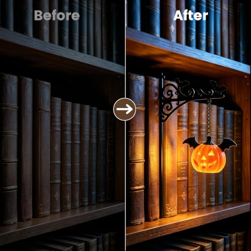 Halloween Lights Mini Lantern for Book Shelf,Pumpkin Hanging Lamp Book Ends - color: Orange Pumpkin