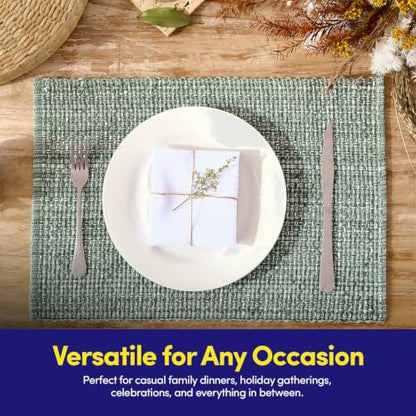 Sweet Home Collection 100% Cotton Placemats for Dining Room Rectangle Two Tone Woven Fabric 13" x 19" Soft Durable Table Mat Set, Set of 4, Light Green - color: Light Green, size: Rectangle 13" x 19"