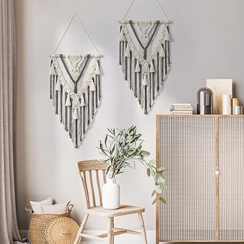 Dremisland Macrame Wall Hanging Boho Geometric Woven Tapestry Wall Decor - color: Grey