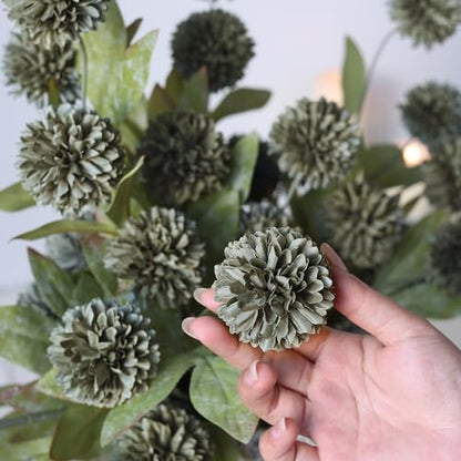 6 Pcs 27"Artificial Pompon Mum Silk Flower Stems for Vase (Dark Gray) - color: Dark Gray