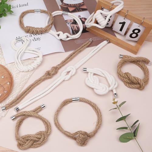 NICEEC 2 Pack Natural Jute Rope Curtain Tiebacks Elegant Boho Style Magnetic Drape Tie Backs Soft Hand-Woven Rope Curtain Holdbacks for Home & Office Drapery (Jute knot-02) - color: Jute Knot-02, size: 2 Pack