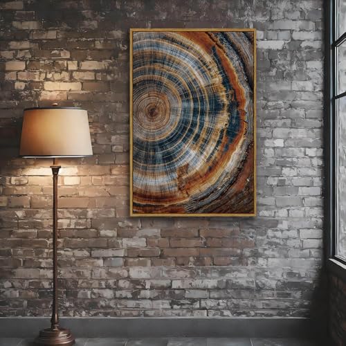 BingruiArt Faux Wood Tree Ring 04 Canvas Wall Art 24x36 Framed - color: Tree Ring - 04, size: 36"L x 24"W