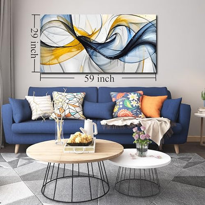 THRLVEART Abstract Wall Art Living Room - Large Canvas Prints Wall Art for Bedroom Ready to Hang Size 29" x 59" - color: Blue Yellow, size: 59"L x 29"W