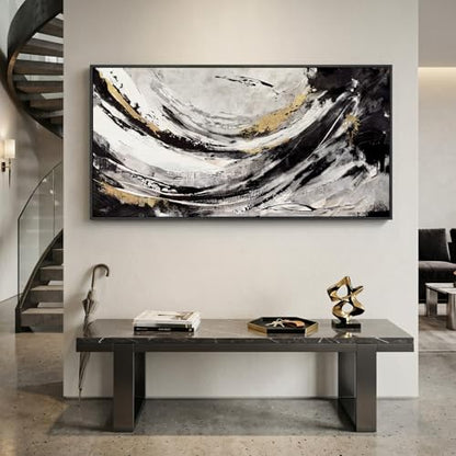 Extra Large Framed Black and White Abstract Wall Art for Living Room, 60x30 - color: Black & White B, size: 60"L x 30"W