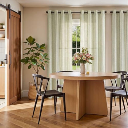 jinchan Linen Curtains 84 Inch Sage Green Stripe on Linen Grommet 2 Panels - color: Sage Green on Linen, size: 50"W x 84"L (Pack of 2)