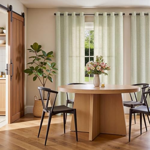 jinchan Linen Curtains 63 Inch Sage Green Stripe on Linen Grommet 2 Panels - color: Sage Green on Linen, size: 50"W x 63"L (Pack of 2)