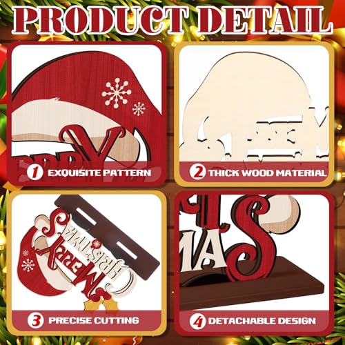 CroBlissful 6 Pcs Christmas Table Decor, Rustic Wooden Xmas Tabletop Signs - style: Christmas