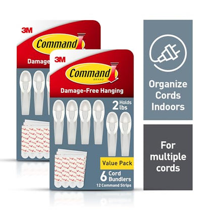 Command Plastic Cord Bundlers, Damage-Free Cable Organizer, No Tools Required, 12 Gray and 24 Adhesive Strips - size: 12 Cord Bundlers