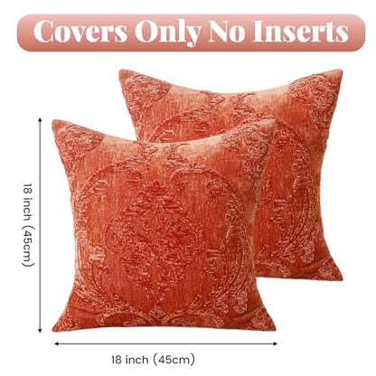 HPUK Embroidered Throw Pillow Covers 18x18 Inch, Boho Damask, Set of 2 - color: Orange-damask