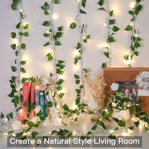 suddus 33FT 100 LED Pothos Vine with Fairy Lights Plug in Clear Wire - color: Pothos, size: 100 LED-Plug