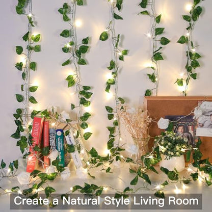 suddus 33FT 100 LED Pothos Vine with Fairy Lights Plug in Clear Wire - color: Pothos, size: 100 LED-Plug