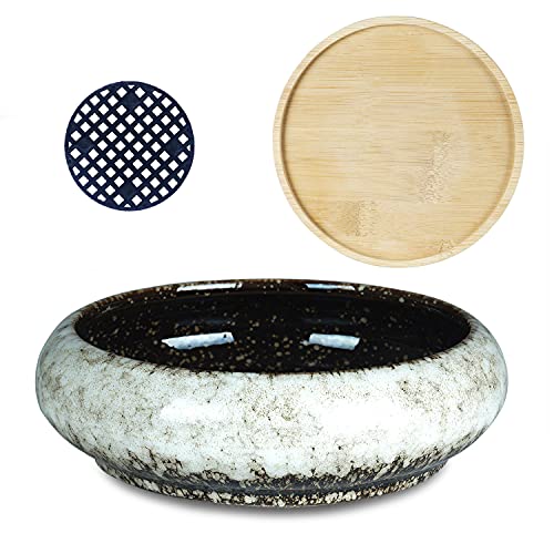 Bonsai Pots, 7.3 Inch Large Succulent Pots with Drainage Shallow Plant Pots - color: White