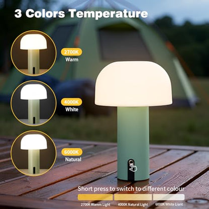 Mushroom Table Lamp, Cordless Rechargeable Touch Light, Waterproof - color: Sage Green