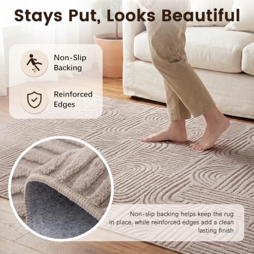 Etwel 2x6 Taupe Modern Geometric Textured High-Low Pile Washable Runner Rug - color: Neutral Taupe, size: 2' x 6'