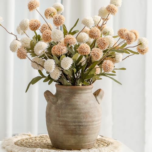 Vanselia Ceramic Flower Vase Home Decor - Farmhouse Table Vases with Handle Living Room Decoration Vintage Decorative Aesthetic for Shelf Coffee Dining Desk House Bookshelf Fireplace (7.1" Retro) - color: 7.1" Retro