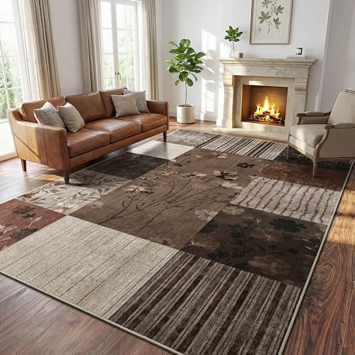 6'x9' Brown Patchwork Geometric Area Rug - color: Brown, size: 6' x 9' (Rectangular)