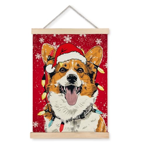 Luvadian Corgi Christmas Wall Art - Wooden Poster Hanger, Wall Decorations, 12x16 Inch - color: Christmas Corgi, size: 16x24