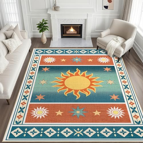 9x12 Area Rug for Living Room Sun Rugs Boho Southwestern Machine Washable - color: Sun, size: 9' x 12' (Rectangular)