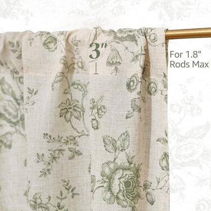jinchan Floral Linen Kitchen Tier Curtains, 24 Inch, 2 Panels, Green - color: Amlie Green, size: 26"W x 24"L (Pack of 2)