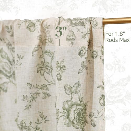 jinchan Floral Linen Kitchen Tier Curtains, 24 Inch, 2 Panels, Green - color: Amlie Green, size: 26"W x 24"L (Pack of 2)