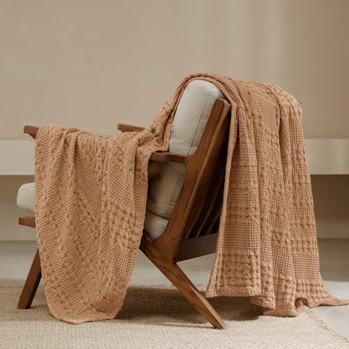 PHF Lightweight 100% Cotton Waffle Throw Blanket for Couch, Clay - color: 08 Clay, size: Throw(50"x60")