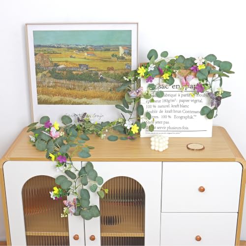 Flower Garland Artificial Daisy Garlands Floral Vines 3D Butterfly - color: Butterfly Eucalyptus, size: 1PCS