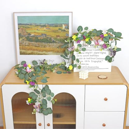 Flower Garland Artificial Daisy Garlands Floral Vines 3D Butterfly - color: Butterfly Eucalyptus, size: 1PCS