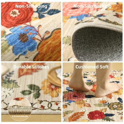 Washable Hallway Runner Kitchen Rugs : 2'6"x8' Carpet Runner Rug Non Slip - color: Beige Floral, size: 2'6"x8'(Rectangular)