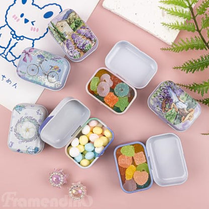 Framendino, 5 Pack Mini Lavender Flower Tin Trinket Coin Box Jewelry Storage Case Containers with Lid (Random Color) - color: Lavender