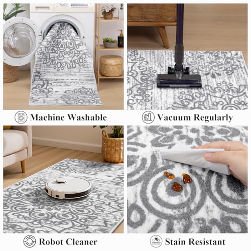 HEBE Area Rug for Entryway 3'x5', Washable Non Slip Boho Bedroom Rug - color: Grey, size: 3' x 5' (Rectangular)