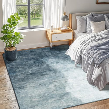 5x7 Washable Area Rug, Blue Solid Area Rugs for Living Room & Bedroom - color: Blue, size: 5' x 7' (Rectangular)