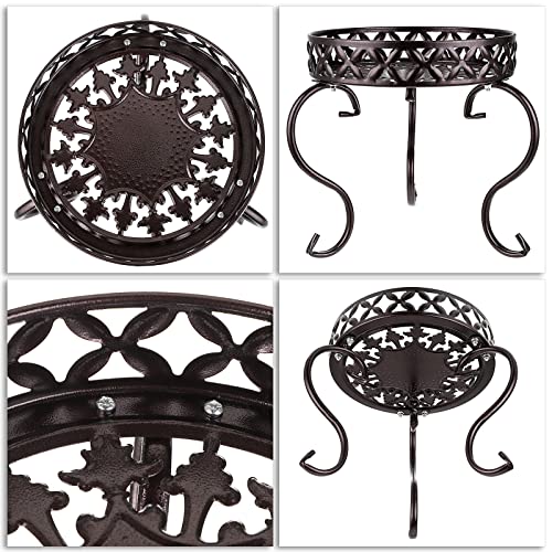 OwnMy Brown Metal Round Plant Stand Indoor Outdoor Iron Flower Pot Holder - color: Dark Brown