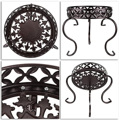 OwnMy Brown Metal Round Plant Stand Indoor Outdoor Iron Flower Pot Holder - color: Dark Brown