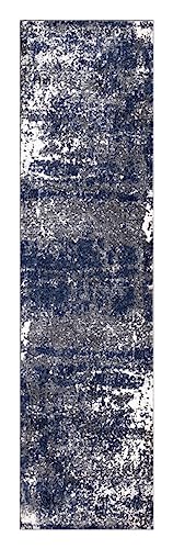Keen Home Design Abstract Non-Shedding Runner Rug, Soft Thick Pile, 2x10 - color: Abstract Navy/Gray, size: 2'8" x 9'11" (Runner)