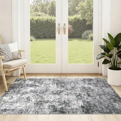 DMOYEST 3x5 Entryway Area Rug Washable Abstract Grey Small Carpet - color: Grey, size: 3' x 5' (Rectangular)