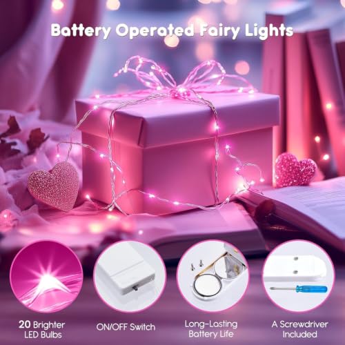 Brightown 12 Pack Valentine's Day Pink Fairy Lights Battery Operated - color: Pink, size: 12 PC