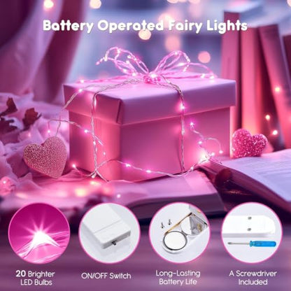 Brightown 12 Pack Valentine's Day Pink Fairy Lights Battery Operated - color: Pink, size: 12 PC