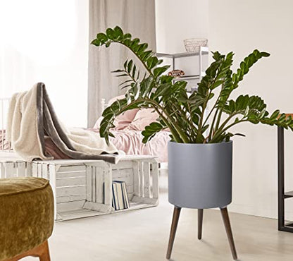 D'vine Dev 14 Inch Planter Pot with Wood Stand, Grey, 88-O-D-3 - color: Matte Grey, size: X-Large