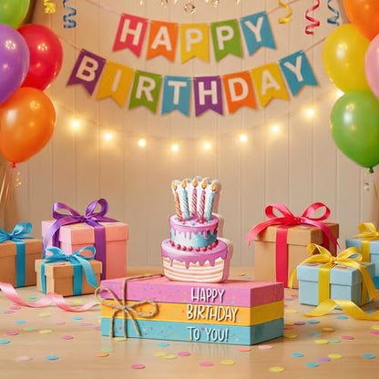 Smile Birthday 나무 장식, 미니 인조 책 번들, 나무 사인 블록 다채로운 생일 축하 계층형 트레이 센터피스, 홈 오피스 농가 책상 선반 벽난로 파티 장식용 소박한 테이블 탑 - style: 생일 케이크