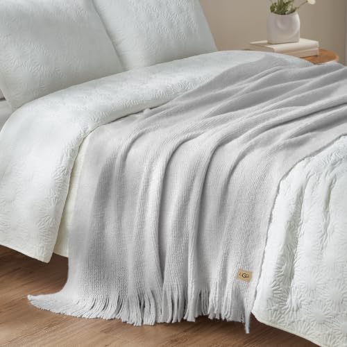 UGG Margot Knit Throw Blanket, Home Decor, 50" x 70", Light Gray (Stone) - color: Light Gray