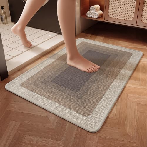 Bath Mat Non Slip,Quick Dry Bathroom Rug Under Door,24"x36",Brown - color: Grid Brown, size: 24" x 36"