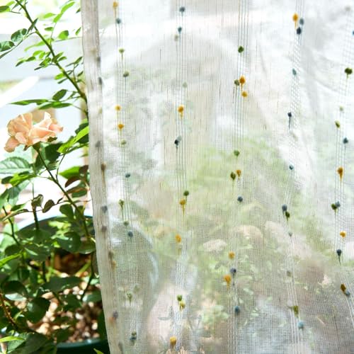 jinchan Green Pom Pom Voile Kitchen Tier Curtains 24 Inches 2 Panels - color: Dottie Sunlit Grove, size: 26"W x 24"L (Pack of 2)