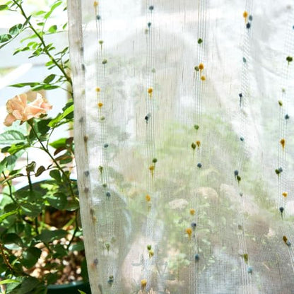 jinchan Green Pom Pom Voile Kitchen Tier Curtains 24 Inches 2 Panels - color: Dottie Sunlit Grove, size: 26"W x 24"L (Pack of 2)