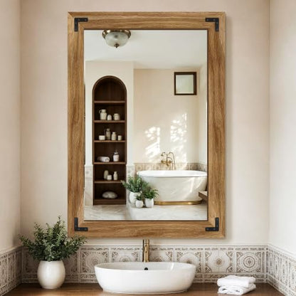 Bathroom Mirror for Wall, 28" x 40" Wooden Vanity Mirror - size: 40"L x 28"W