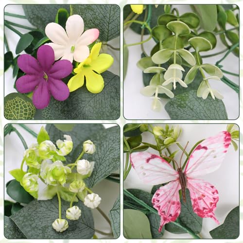 Flower Garland Artificial Daisy Garlands Floral Vines 3D Butterfly - color: Butterfly Eucalyptus, size: 2PCS