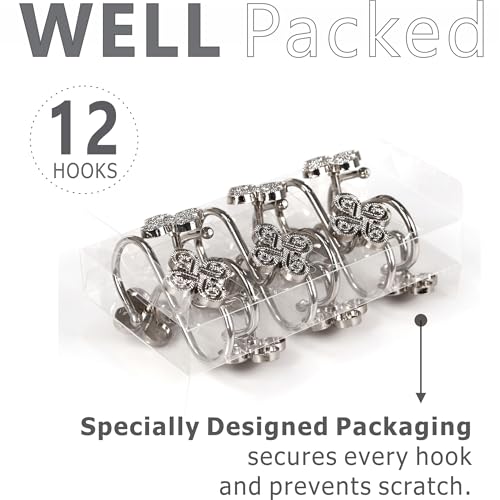 Brushed Nickel Shower Curtain Hooks: Rust Proof Metal Curtain Rings, 12Pcs - color: Brushed Nickel