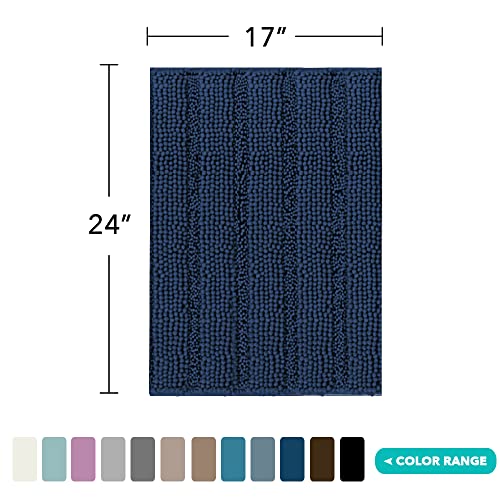 Turquoize Small Bathroom Rug 17x24, Soft Absorbent Chenille Bath Rug, Navy - color: Navy, size: 17" x 24"