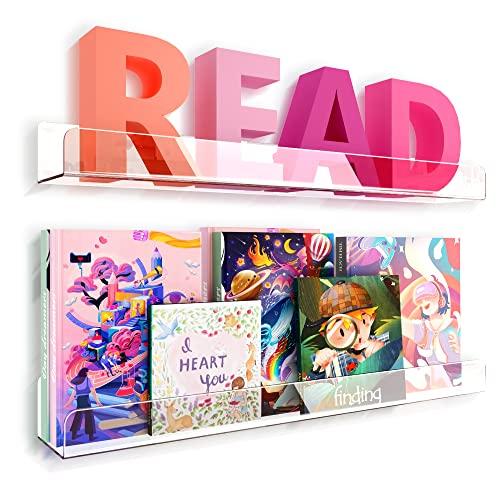 2 Packs 24 inches Clear Acrylic Shelves,Book Shelf for wall - color: 24in-clear