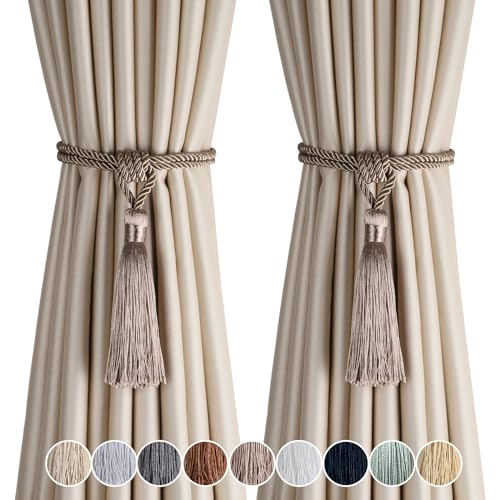 2 Pack Curtain Tiebacks Handmade Tassel Rope Curtain Holdbacks - color: Flaxen, size: 2p
